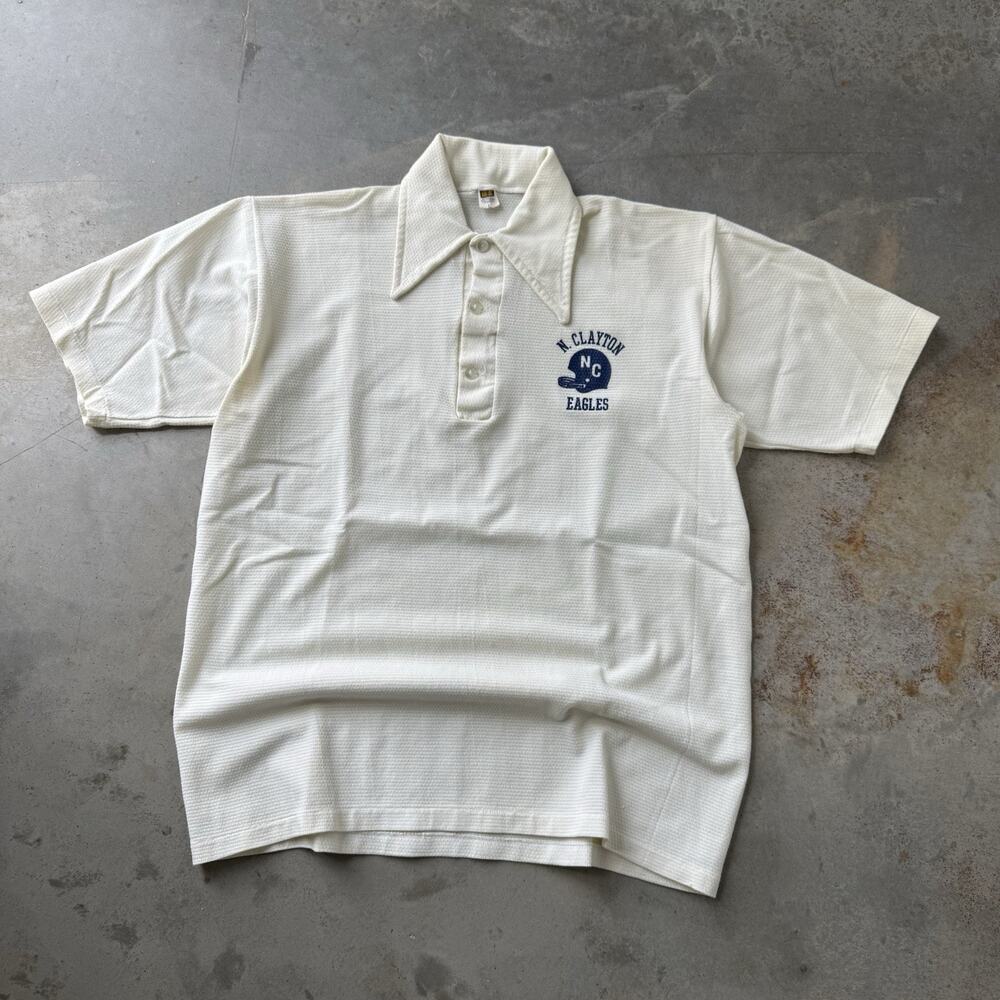 Vintage 60’s Russell Southern Company Waffle Knit Polo Shirt Size Large Cream
